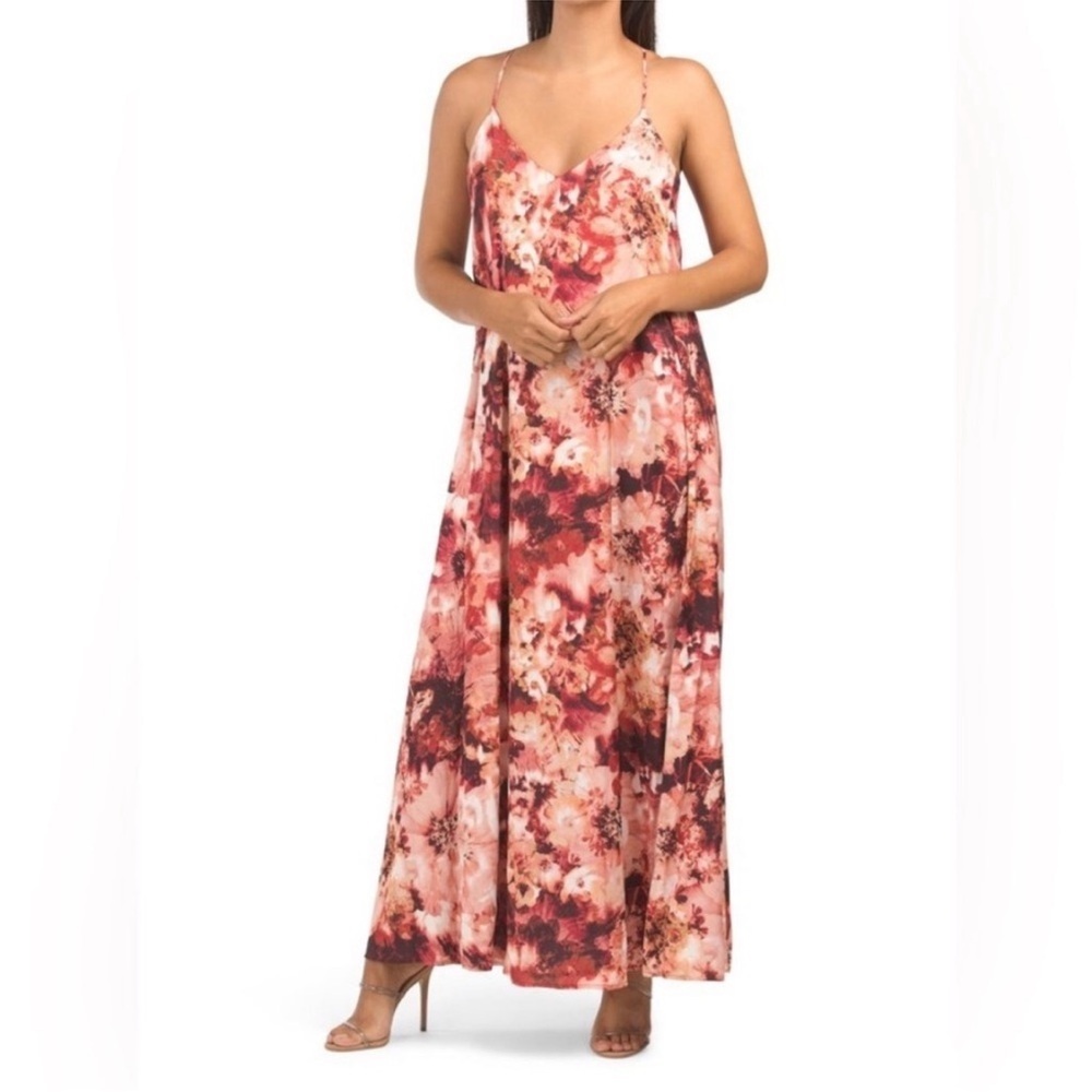 Nicole Miller Red and Pink Floral Maxi Dress Size XS